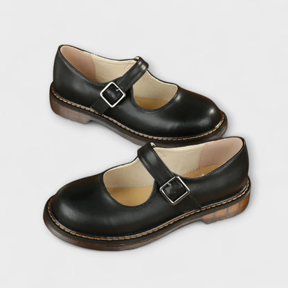 Damen Vintage Mary Jane Schuhe – Klassische Lederschuhe mit Riemen & Komfortsohle