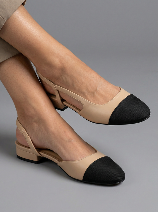 VitaFeet – Zweifarbiger Slingback mit Breitem Blockabsatz